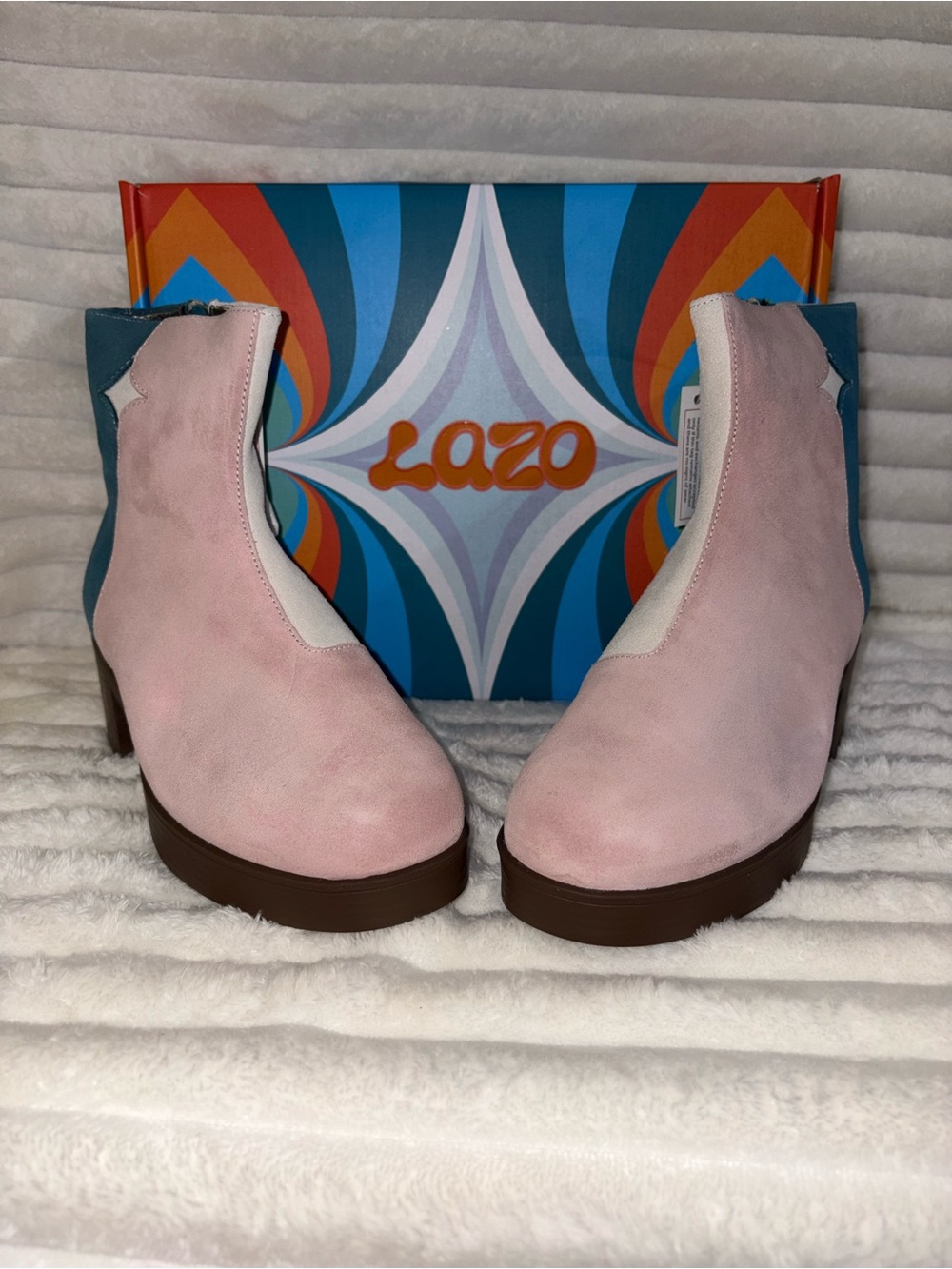 Lazo Pink Authentic  Suede Platform Chelsea Booties -
